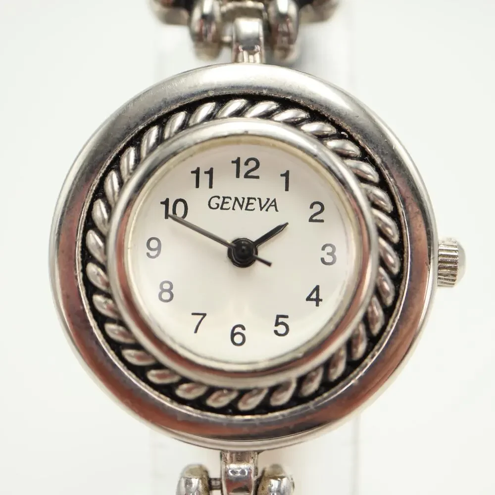 Vintage Geneva Silver Tone Patina 26mm Womens Watch Victorian w New Battery